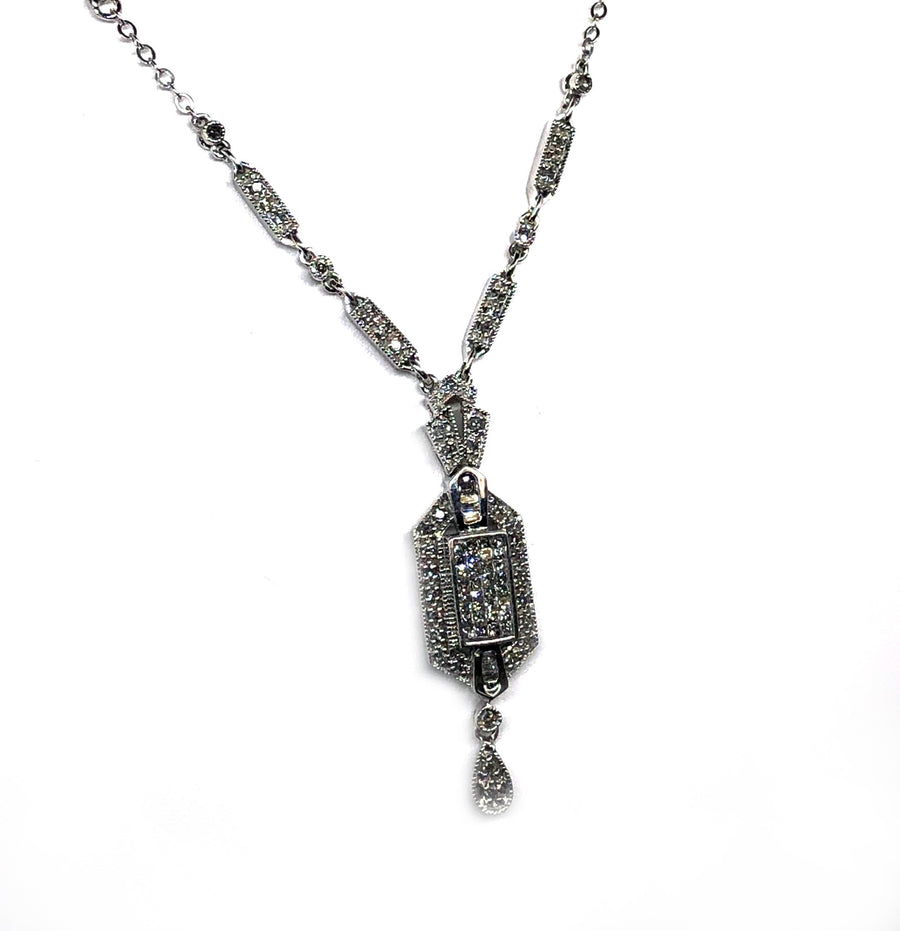Retro Look Diamond Pendant in 14 Karat White Gold.