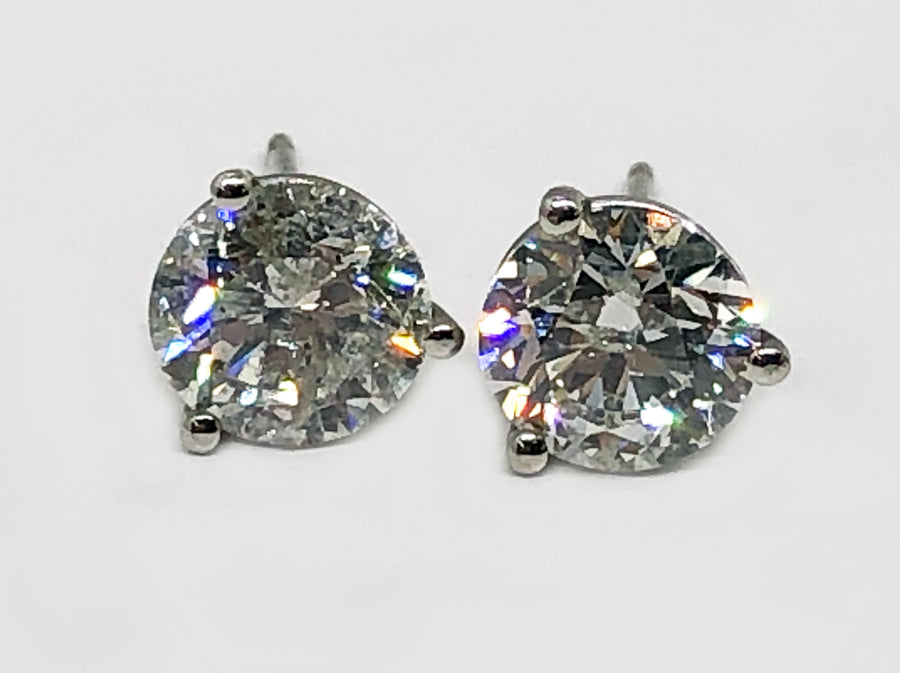 Natural Mined Diamond Studs 2.54 Carats total weight