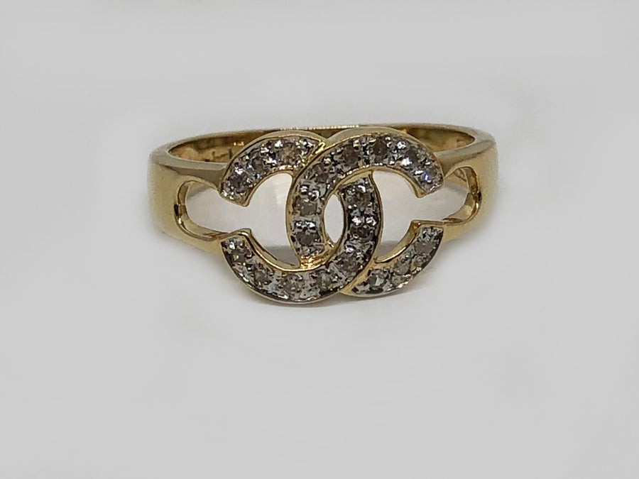 Double "C" Diamond Ring in 14 Karat Yellow Gold