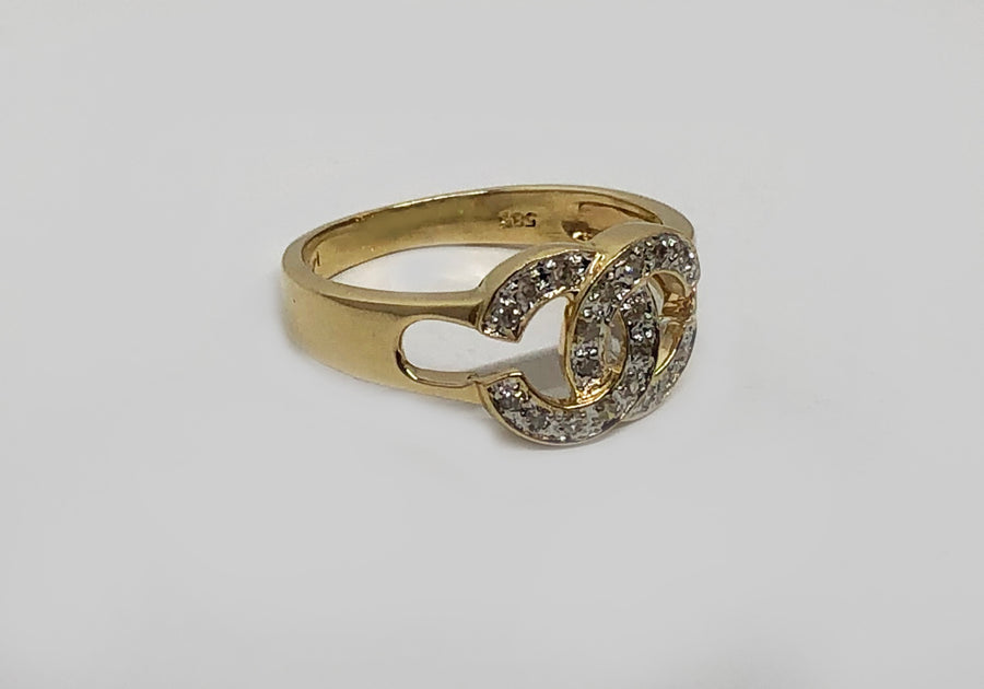 Double "C" Diamond Ring in 14 Karat Yellow Gold