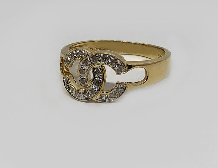 Double "C" Diamond Ring in 14 Karat Yellow Gold