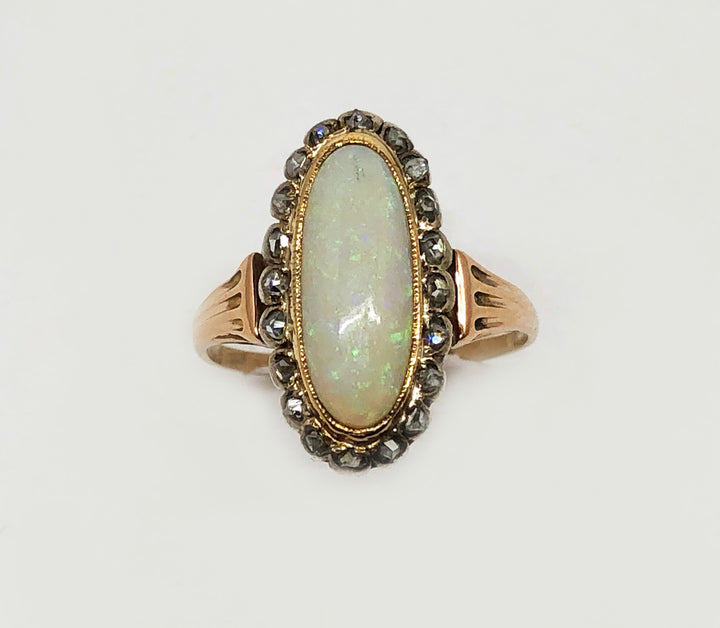 Antique Opal And Diamond Ring 10 Karat Yellow Gold