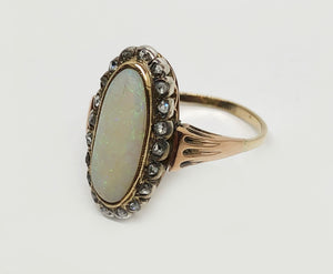 Antique Opal And Diamond Ring 10 Karat Yellow Gold