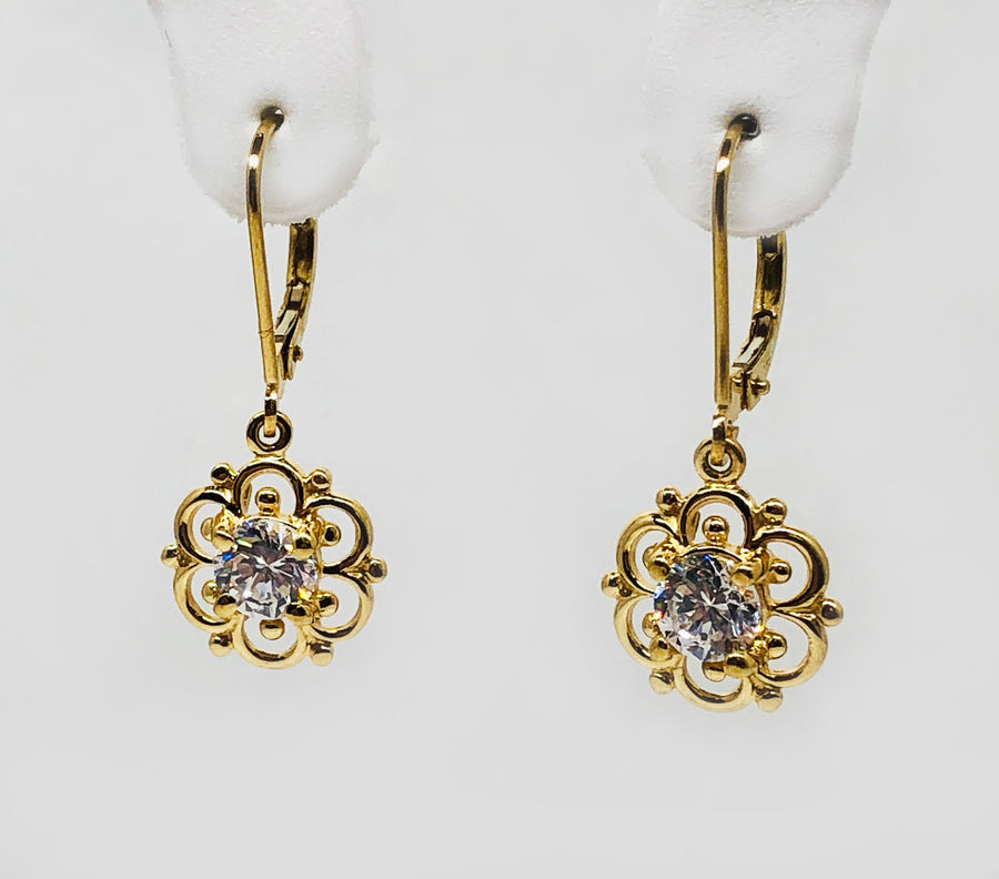 Gold Dangle Filigree Earrings Cubic Zirconia