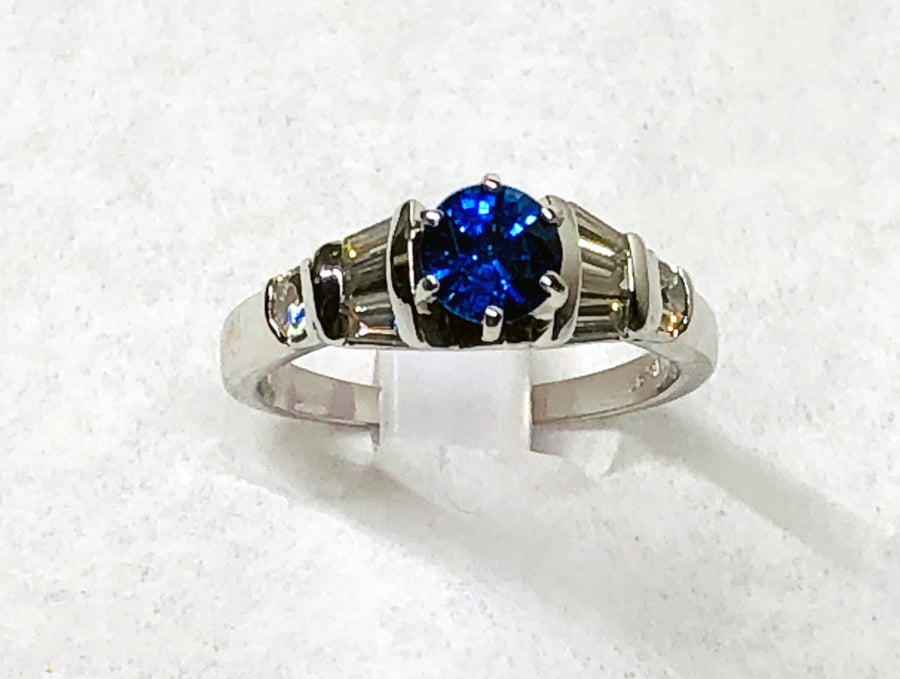 Sapphire and Diamond Ring 14 Karat White Gold