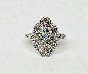 Vintage Filigree Diamond Ring 14 Karat White Gold