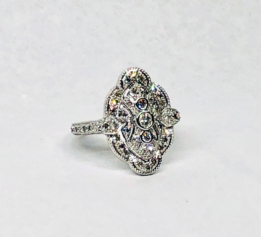 Vintage Filigree Diamond Ring 14 Karat White Gold