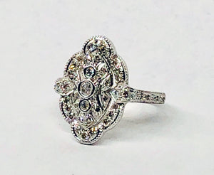 Vintage Filigree Diamond Ring 14 Karat White Gold