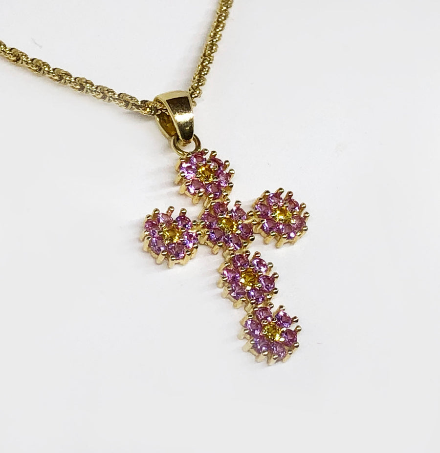 Pink and Yellow Sapphire Cross in 18 Karat Gold