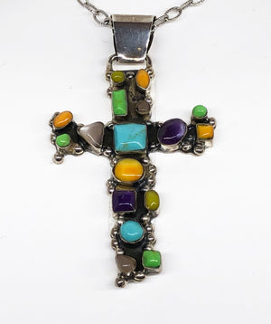 Sterling Silver Multicolor Cross