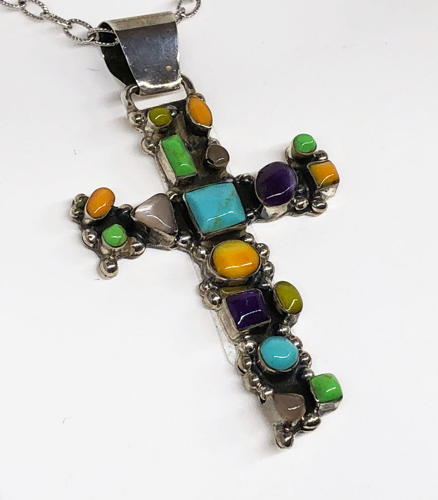 Sterling Silver Multicolor Cross