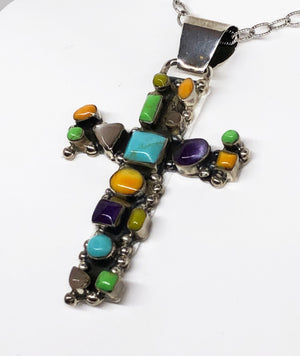 Sterling Silver Multicolor Cross