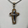 Hand Crafted Sterling and Wood Cross with 14K Gold Bail