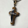 Hand Crafted Sterling and Wood Cross with 14K Gold Bail