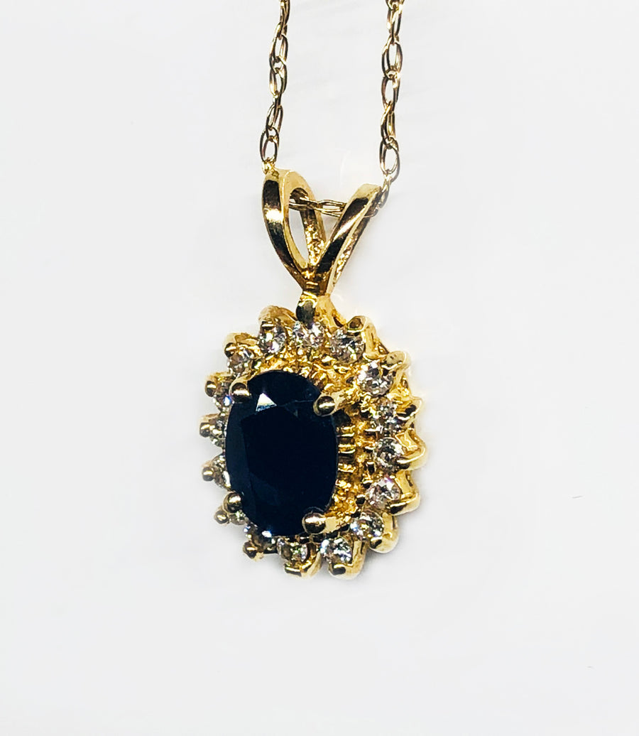 Sapphire and Diamond Pendant 14 Karat Yellow Gold