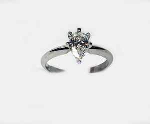 Solitaire Pear Shape Diamond Tiffany Setting 14 Karat White Gold