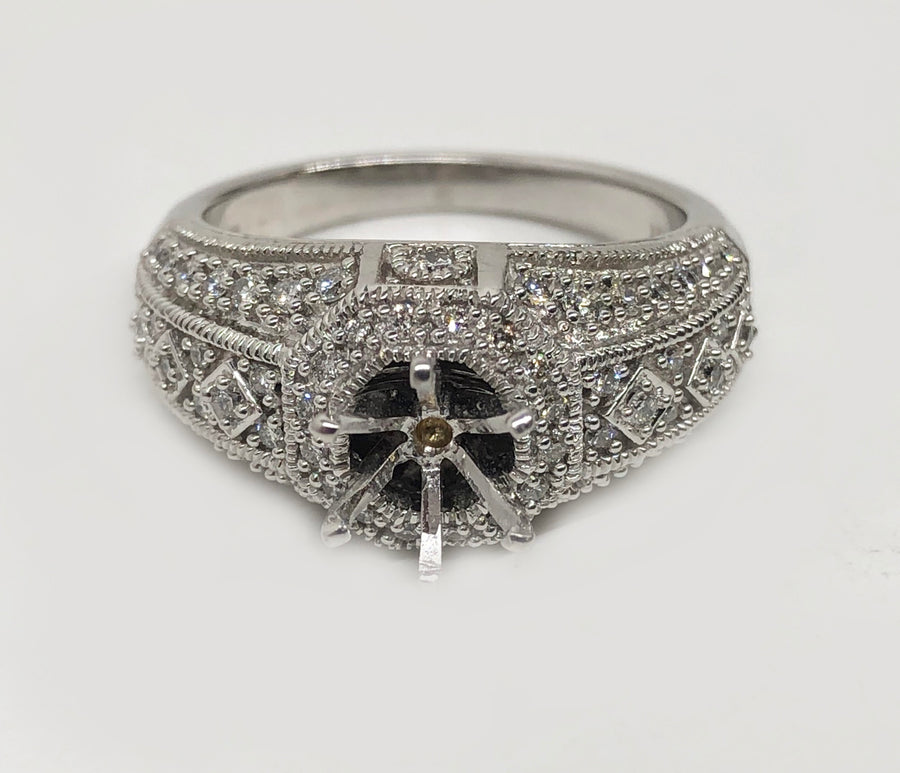 Milgrain Diamond Ring .75Ct Diamonds 14Karat White Gold