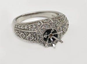 Milgrain Diamond Ring .75Ct Diamonds 14Karat White Gold