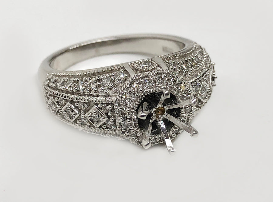 Milgrain Diamond Ring .75Ct Diamonds 14Karat White Gold