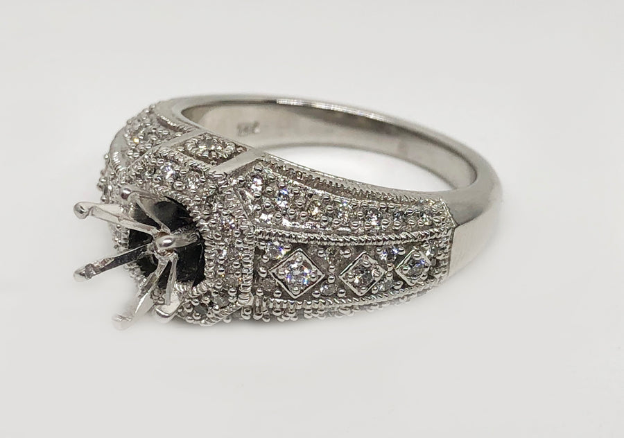Milgrain Diamond Ring .75Ct Diamonds 14Karat White Gold