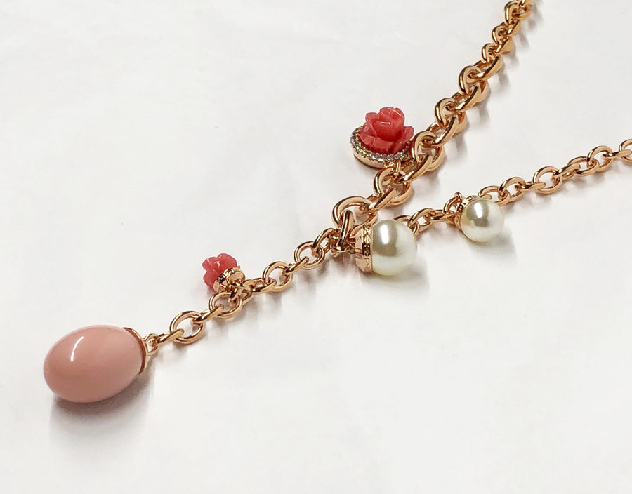 Rebecca Necklace 18K Plated with Rose Pearl and Coral