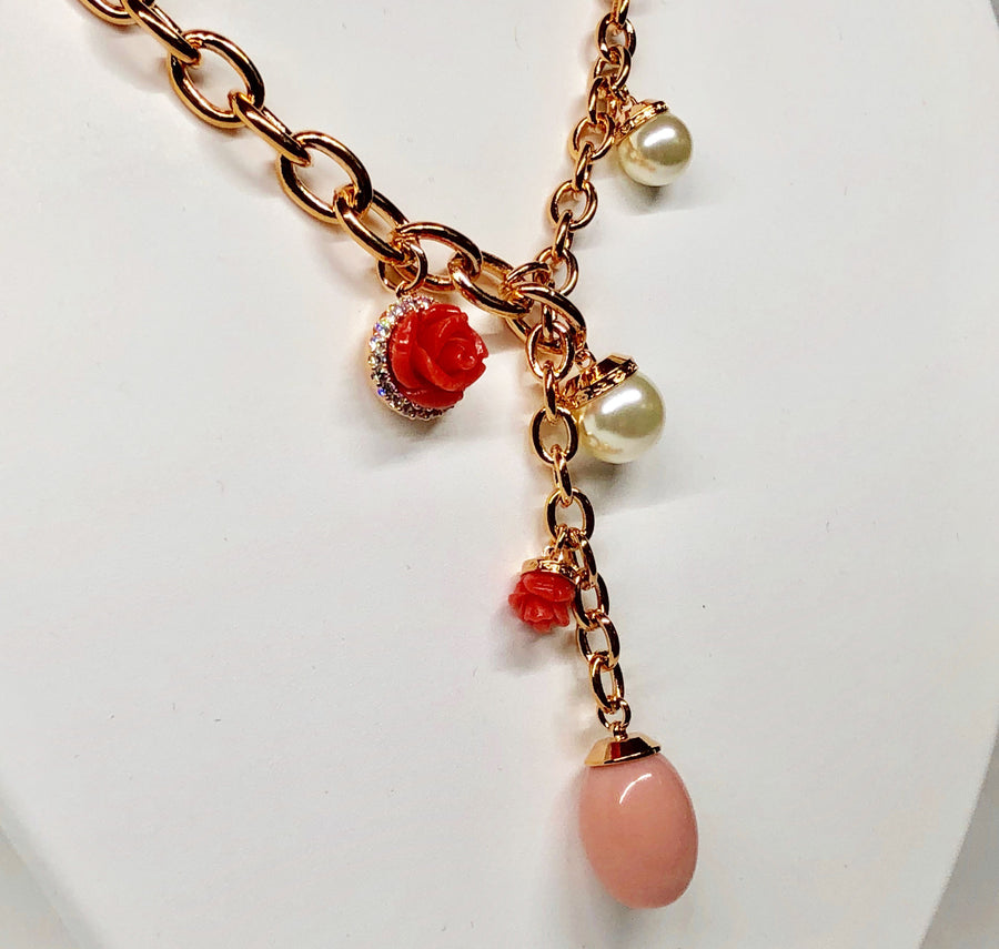 Rebecca Necklace 18K Plated with Rose Pearl and Coral