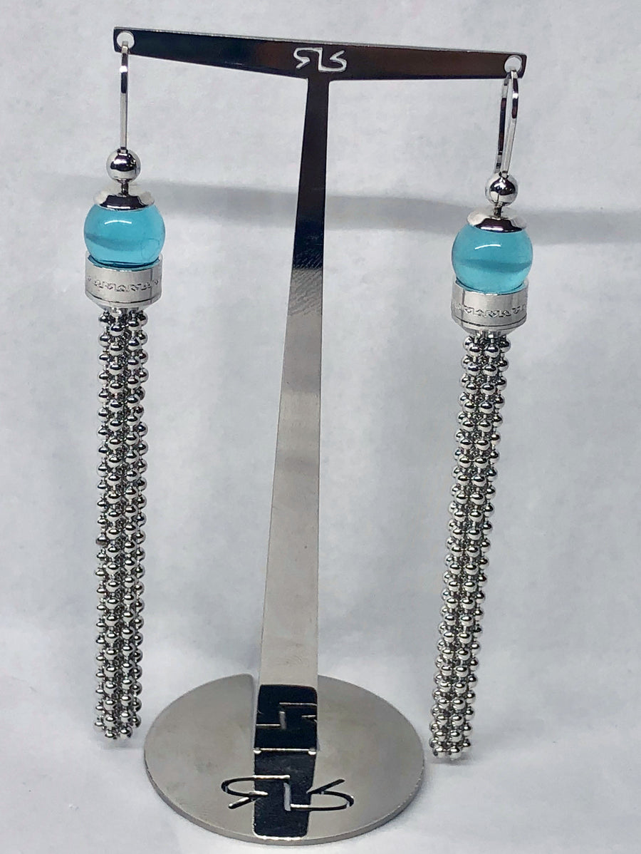 Rebecca Aqua Dangle Earrings 18 Karat White Gold Plating