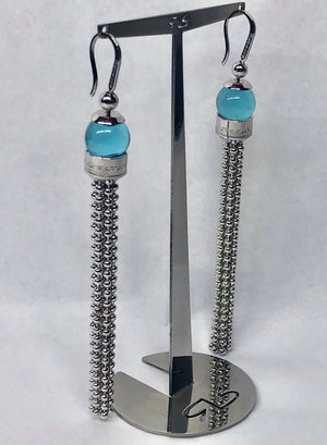 Rebecca Aqua Dangle Earrings 18 Karat White Gold Plating