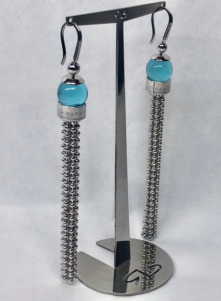 Rebecca Aqua Dangle Earrings 18 Karat White Gold Plating