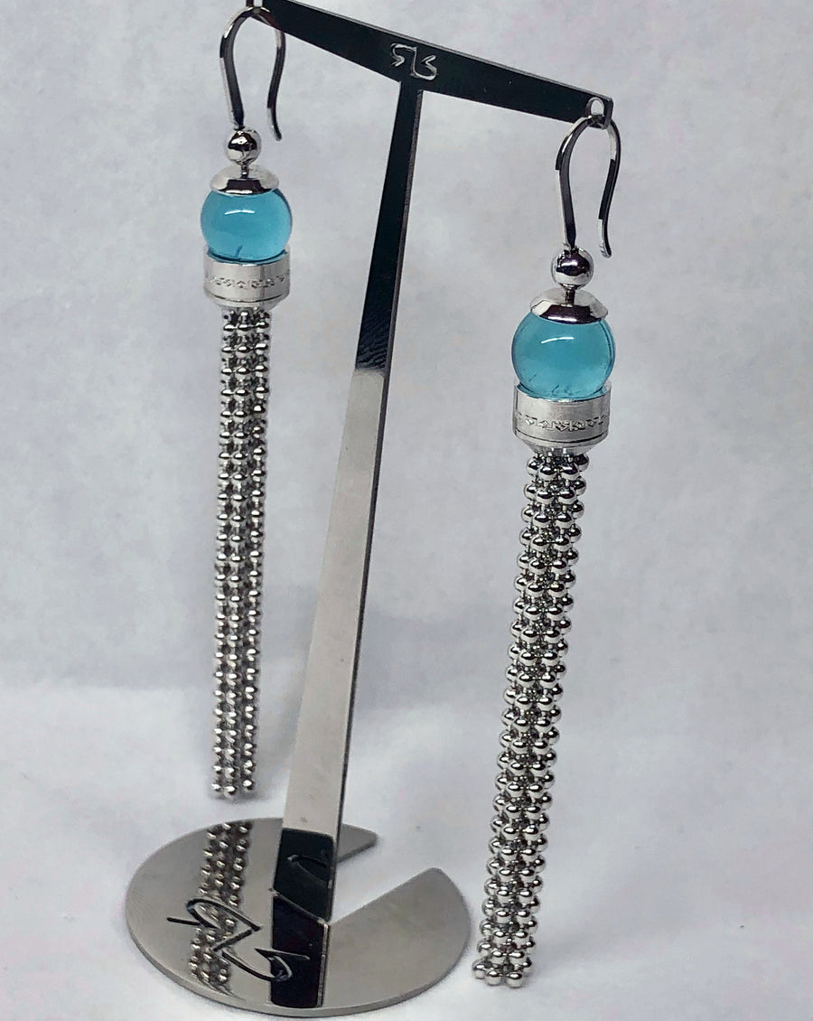 Rebecca Aqua Dangle Earrings 18 Karat White Gold Plating