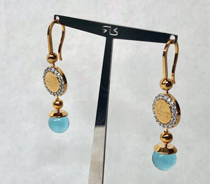 Rebecca Aqua Blue Earrings 18 Karat Yellow Gold Plating