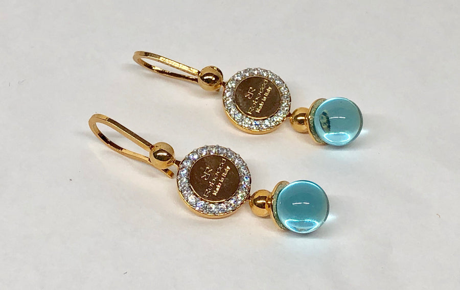 Rebecca Aqua Blue Earrings 18 Karat Yellow Gold Plating