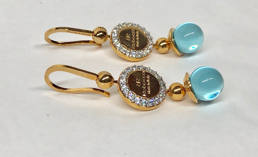 Rebecca Aqua Blue Earrings 18 Karat Yellow Gold Plating