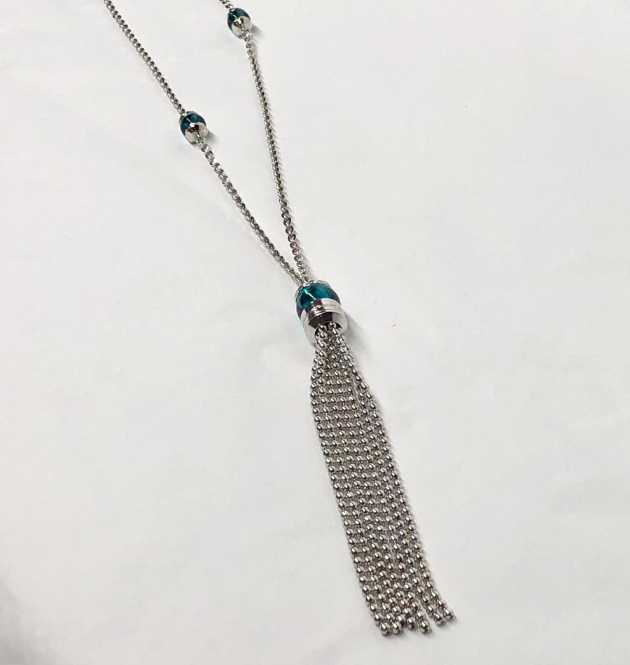 Rebecca Aqua Blue Necklace 18K White Gold Plating
