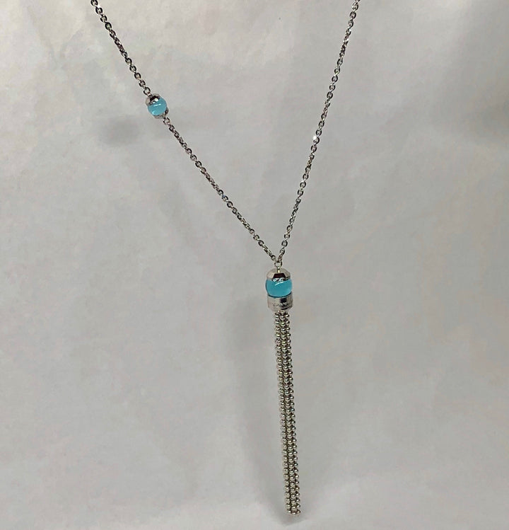 Rebecca Aqua Blue Necklace 18K White Gold Plating