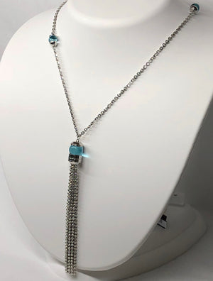 Rebecca Aqua Blue Necklace 18K White Gold Plating