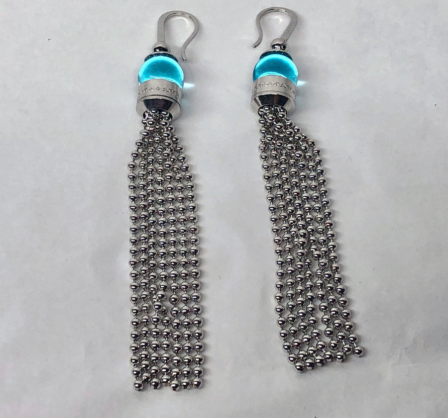 Rebecca Aqua Dangle Earrings 18 Karat White Gold Plating