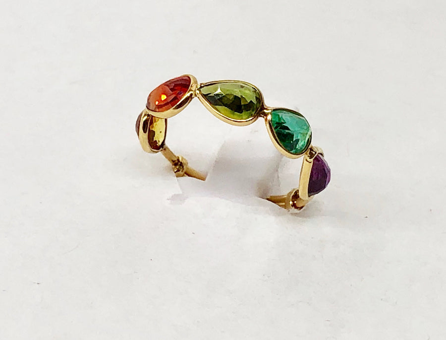 Ruby Sapphire Emerald Ring 18 Karat Yellow Gold Expandable