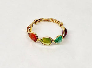 Ruby Sapphire Emerald Ring 18 Karat Yellow Gold Expandable