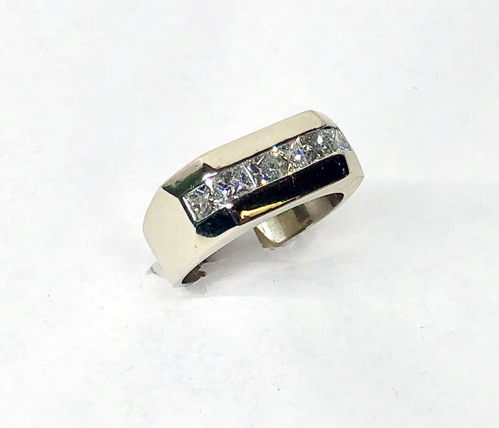 Mens Diamond Band 14 Karat White Gold Princess Cut