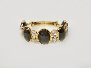 Black Spinel Ring with Diamonds in 18 Karat Yellow Gold