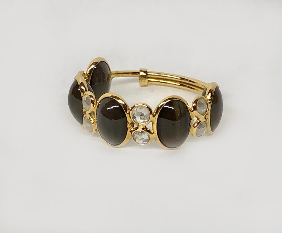 Black Spinel Ring with Diamonds in 18 Karat Yellow Gold