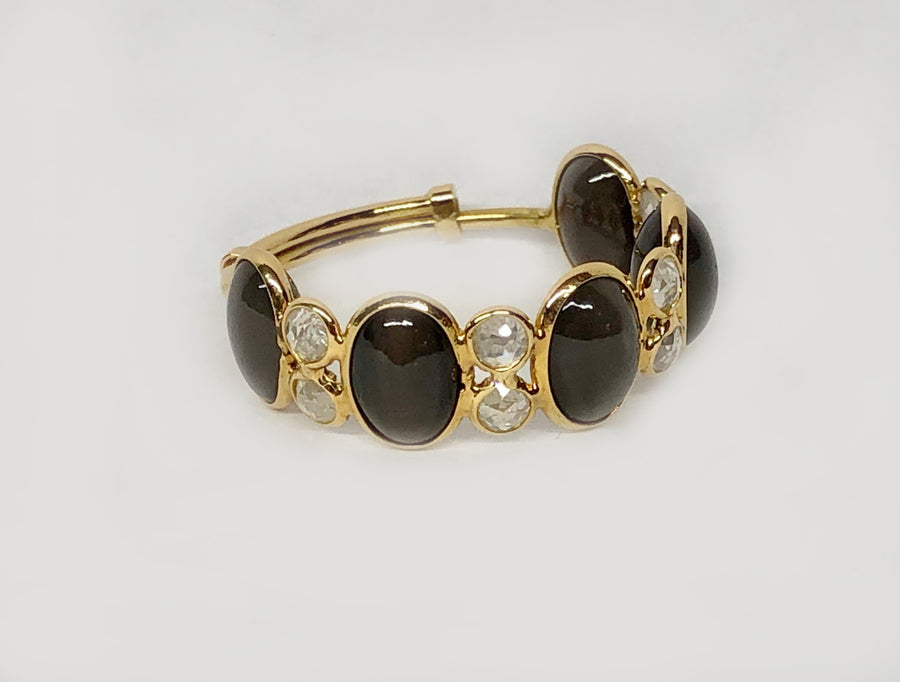 Black Spinel Ring with Diamonds in 18 Karat Yellow Gold