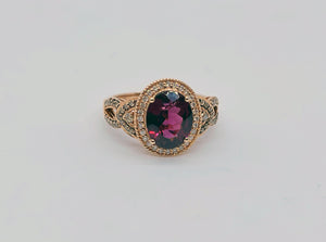 Garnet and Diamond Ring Rose Gold 14Karat