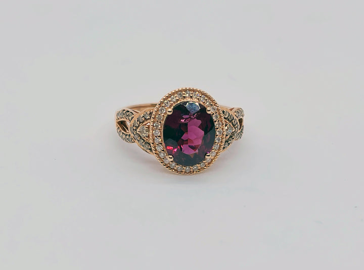Garnet and Diamond Ring Rose Gold 14Karat