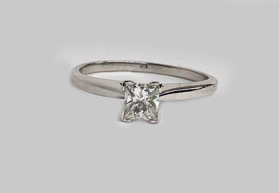 Engagement Diamond Ring Princess Cut 14 Karat White Gold