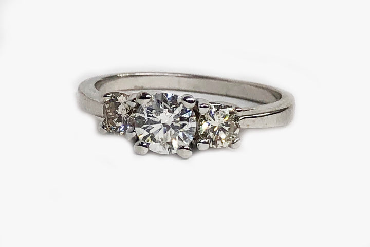 Three Stone Diamond Ring 14 Karat White Gold