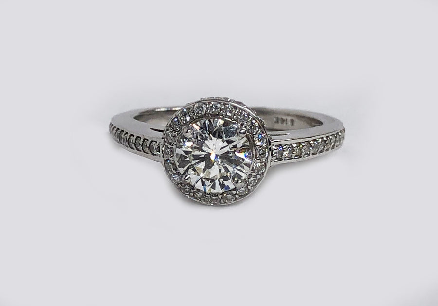Diamond Halo Engagement Ring 14 Karat White Gold