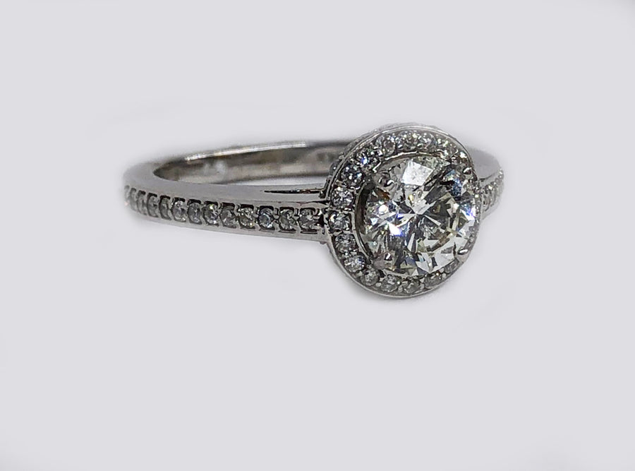 Diamond Halo Engagement Ring 14 Karat White Gold