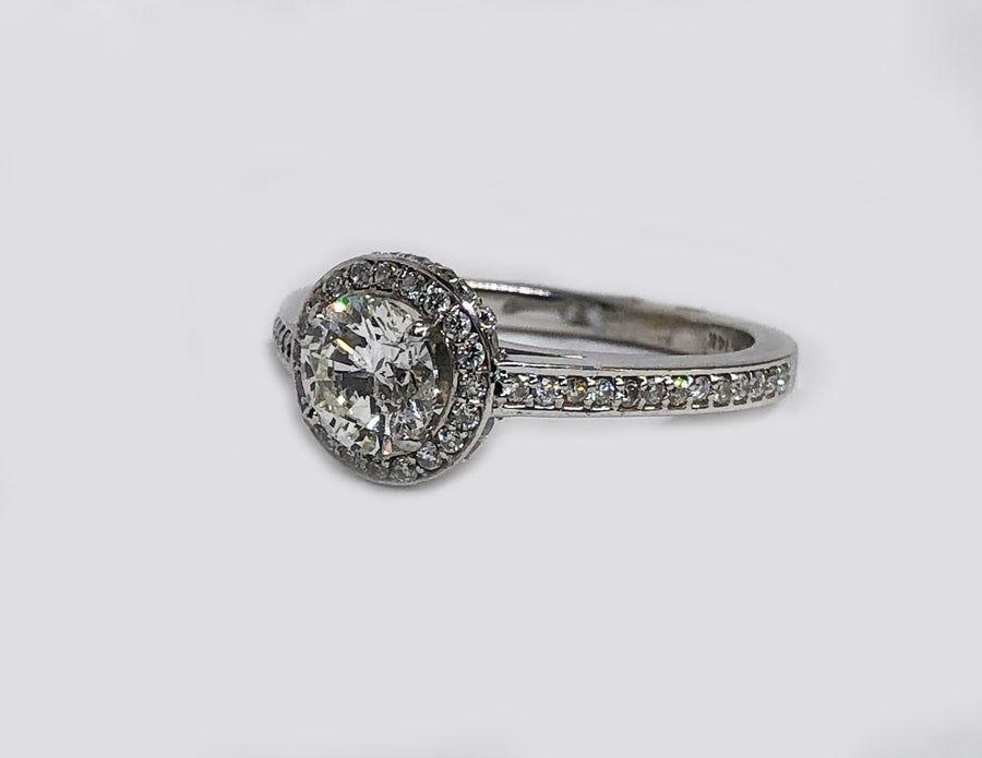 Diamond Halo Engagement Ring 14 Karat White Gold